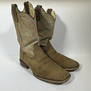 Ariat Mens 10D Brown Leather Western Cowboy Boots Square Toe Distressed Stitch
